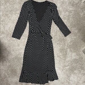 BCBGMaxAzria Black and White Ruffled Wrap Dress